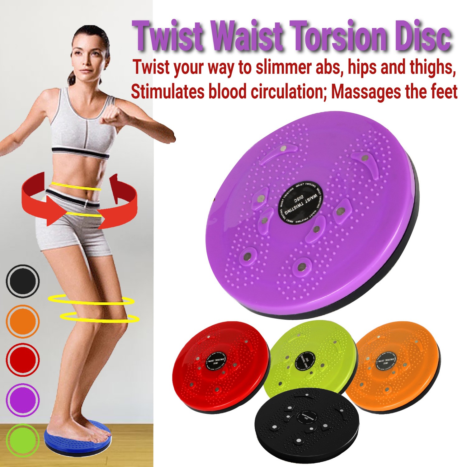 YANQIN Torsion Twist Board Disc Twist Waist Torsion Disc Board Aerobic Exercise Fitness Reflexology Magnets Balance Board Exercise Equipment